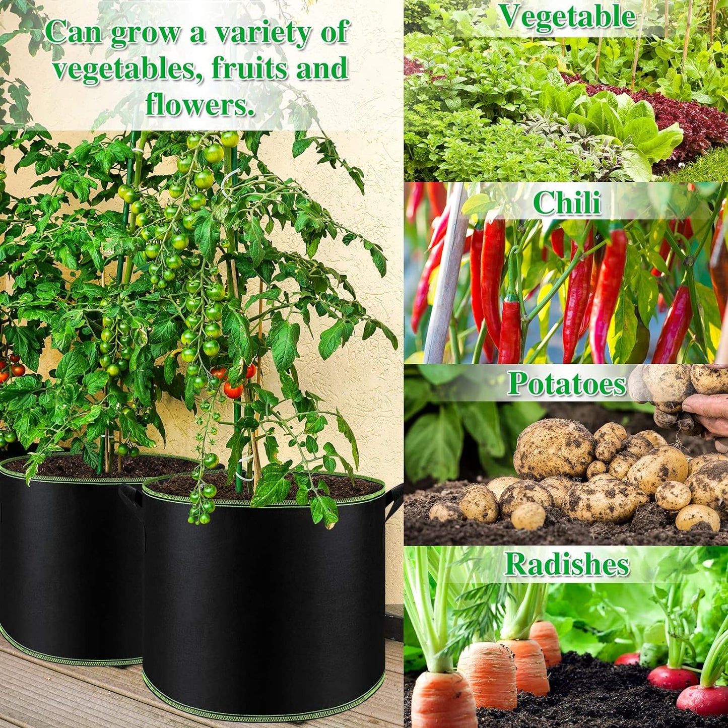 Fabric Grow Bags | Breathable Plant Growing Pots | RootGrowGardenBags
