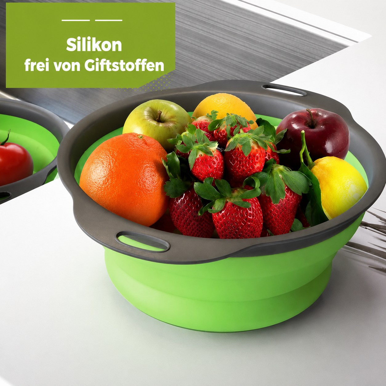Collapsible Silicone Colander Set | Space-Saving Kitchen Strainers | FlexDrain