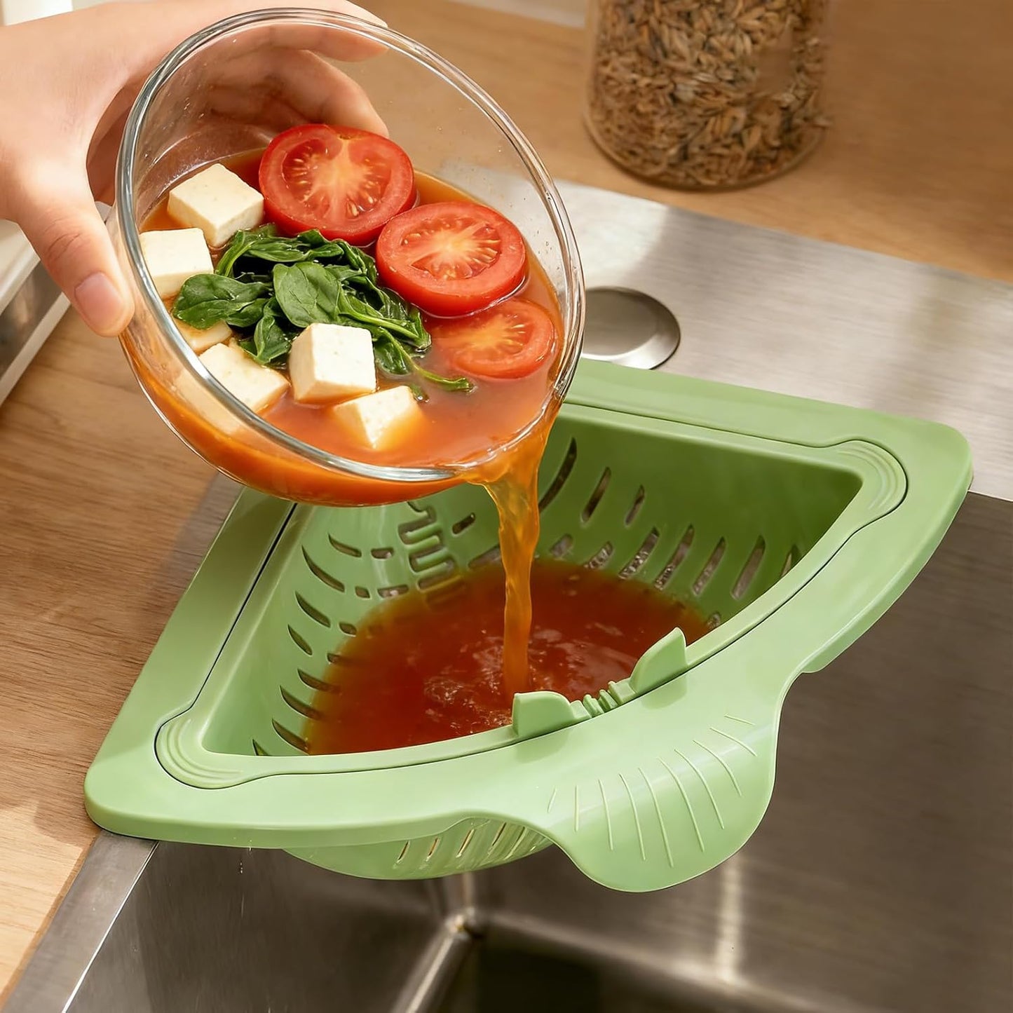 Sink Food Strainer | Magnetic Triangular Drain Basket | DrainMate
