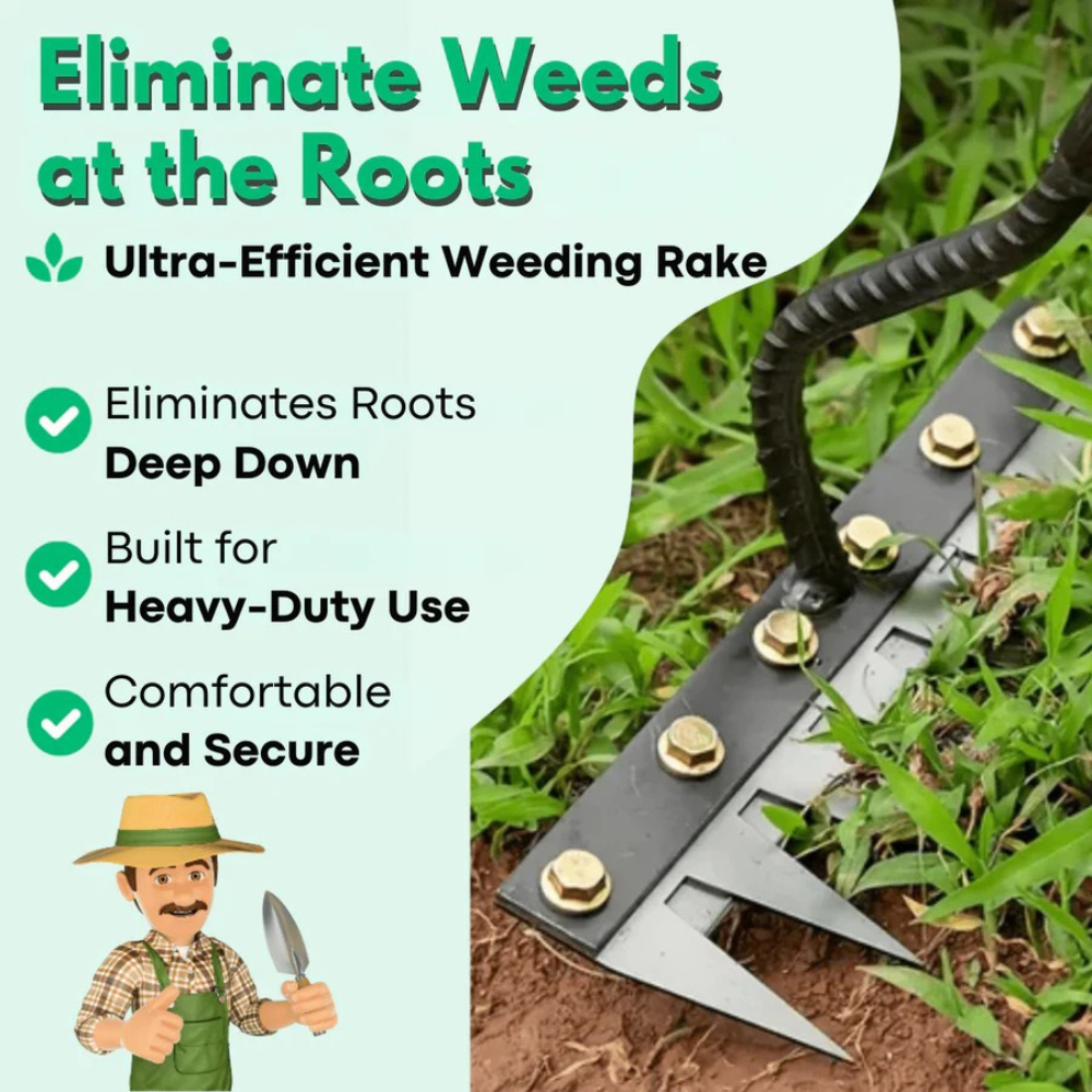 Garden Weeding Rake | Heavy Duty Carbon Steel Weed Puller | BeeHo