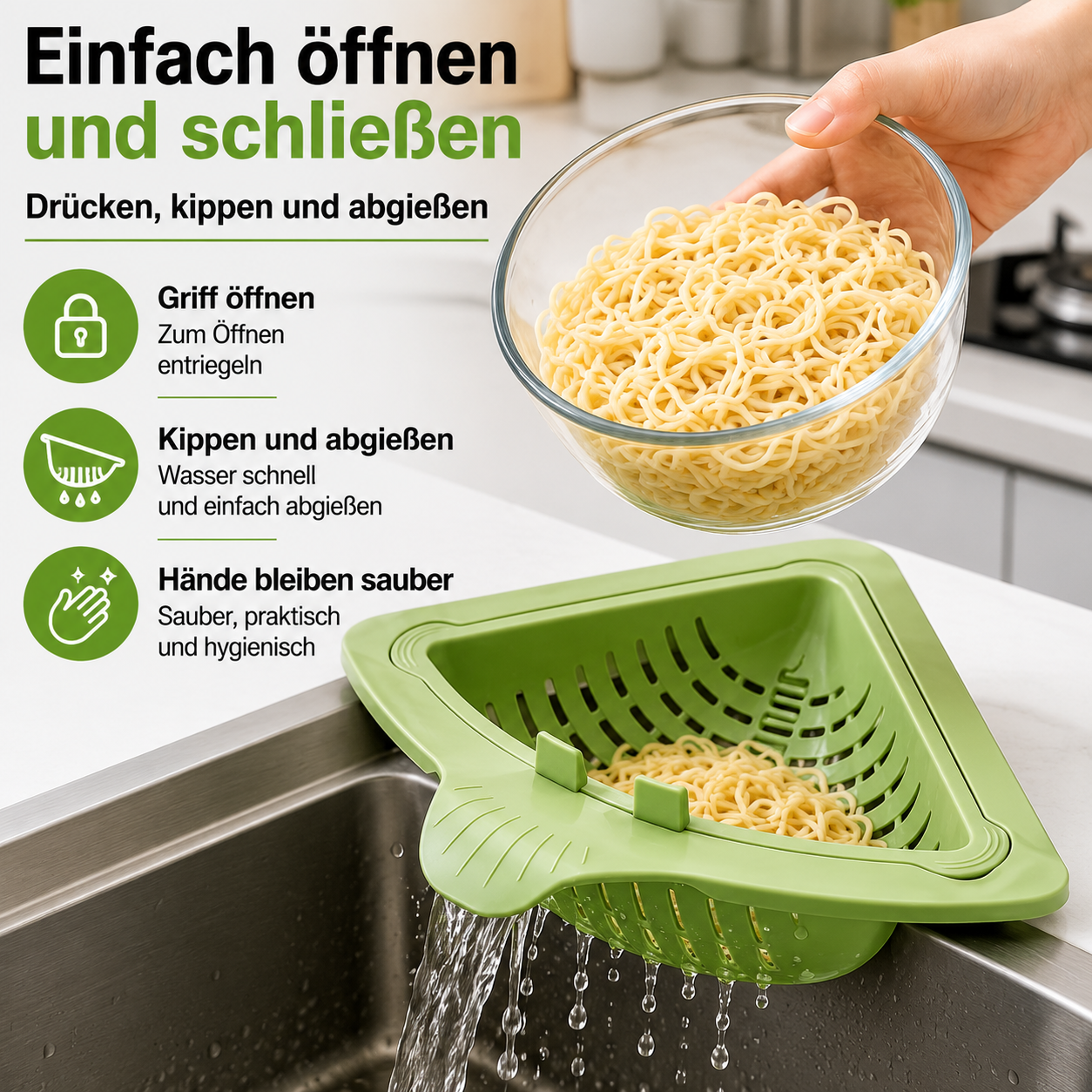 Sink Food Strainer | Magnetic Triangular Drain Basket | DrainMate