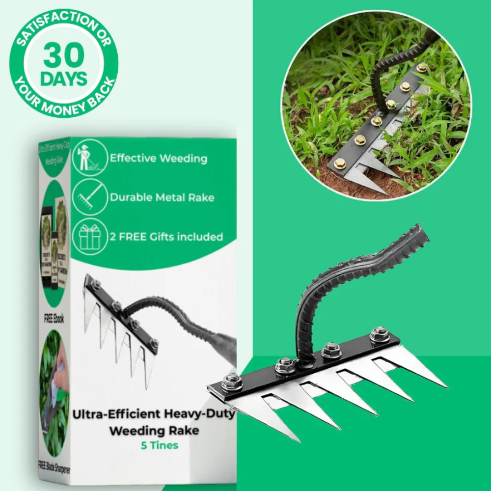 Garden Weeding Rake | Heavy Duty Carbon Steel Weed Puller | BeeHo