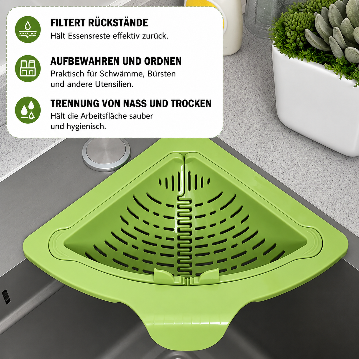 Sink Food Strainer | Magnetic Triangular Drain Basket | DrainMate
