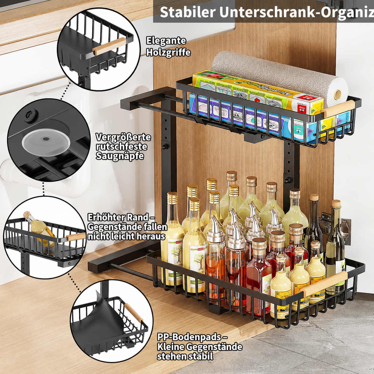 Pull-Out Cabinet Organizer | Adjustable Bathroom Storage Rack | SlideNest