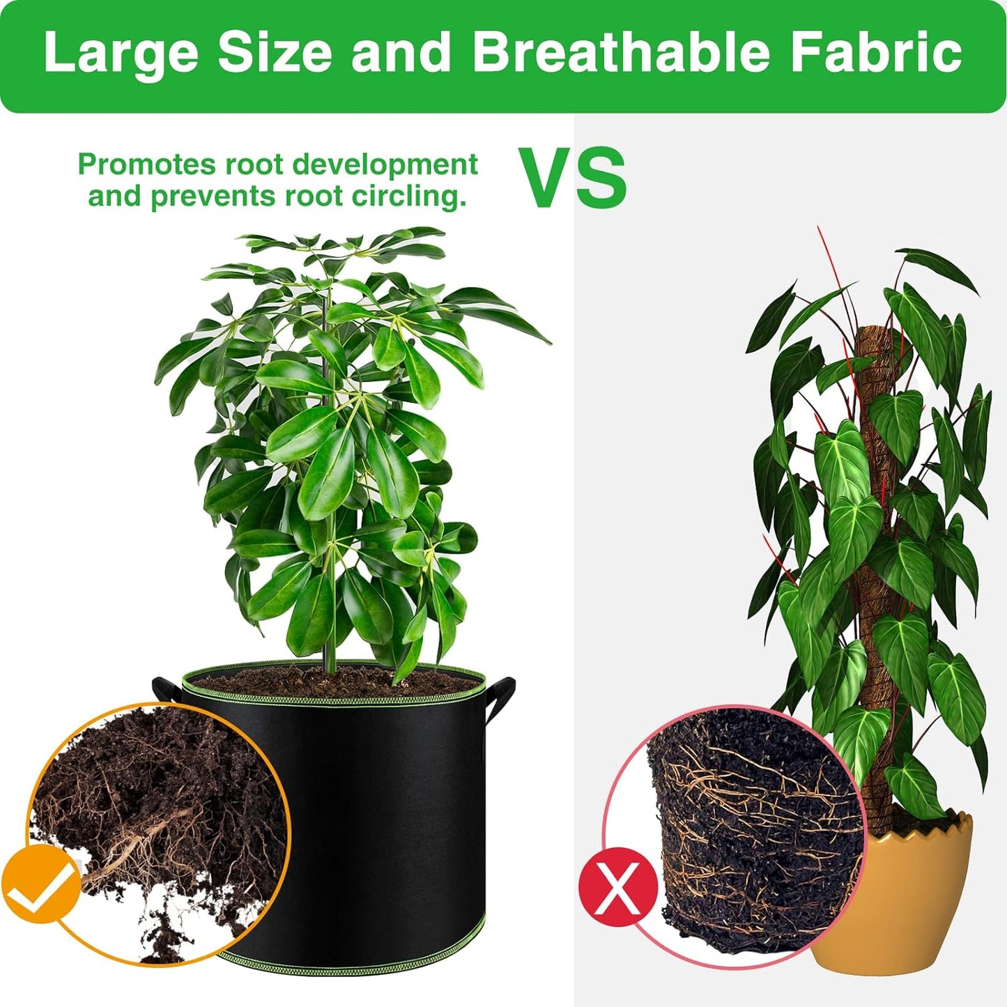 Fabric Grow Bags | Breathable Plant Growing Pots | RootGrowGardenBags