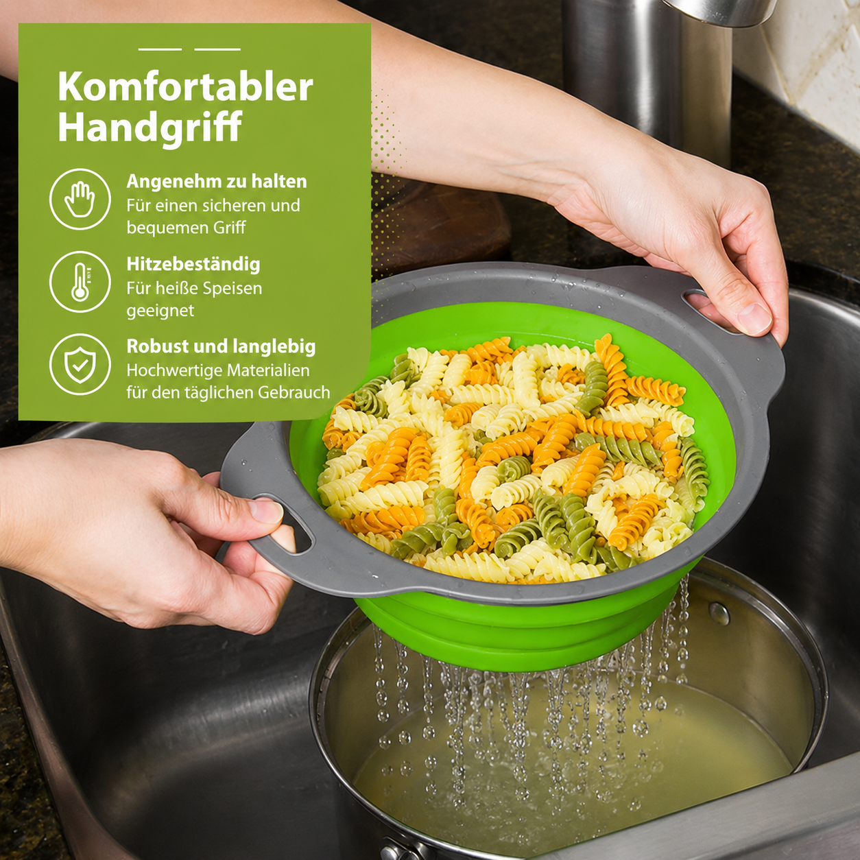 Collapsible Silicone Colander Set | Space-Saving Kitchen Strainers | FlexDrain