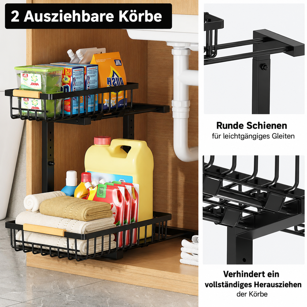 Pull-Out Cabinet Organizer | Adjustable Bathroom Storage Rack | SlideNest