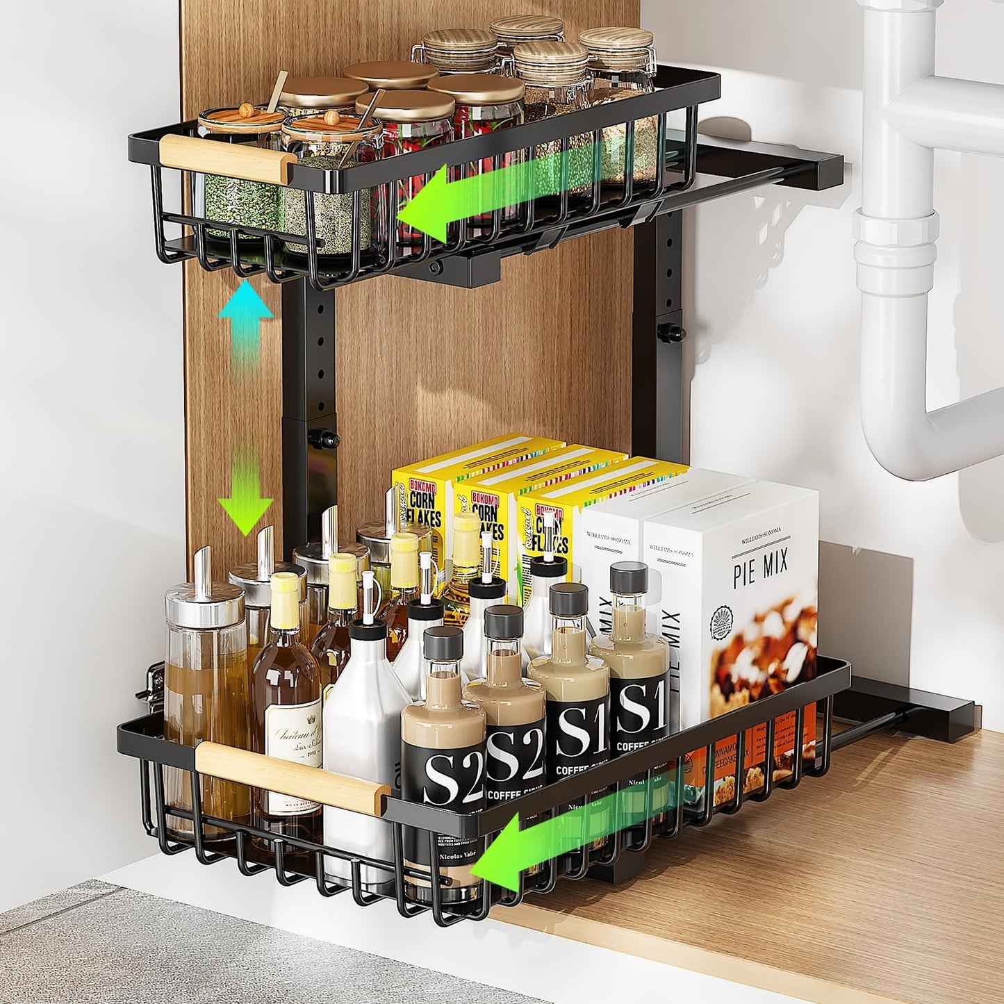 Pull-Out Cabinet Organizer | Adjustable Bathroom Storage Rack | SlideNest