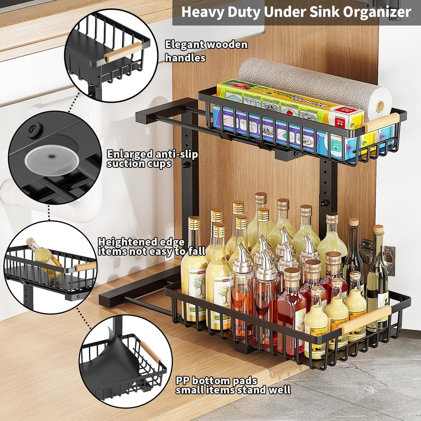 Pull-Out Cabinet Organizer | Adjustable Bathroom Storage Rack | SlideNest