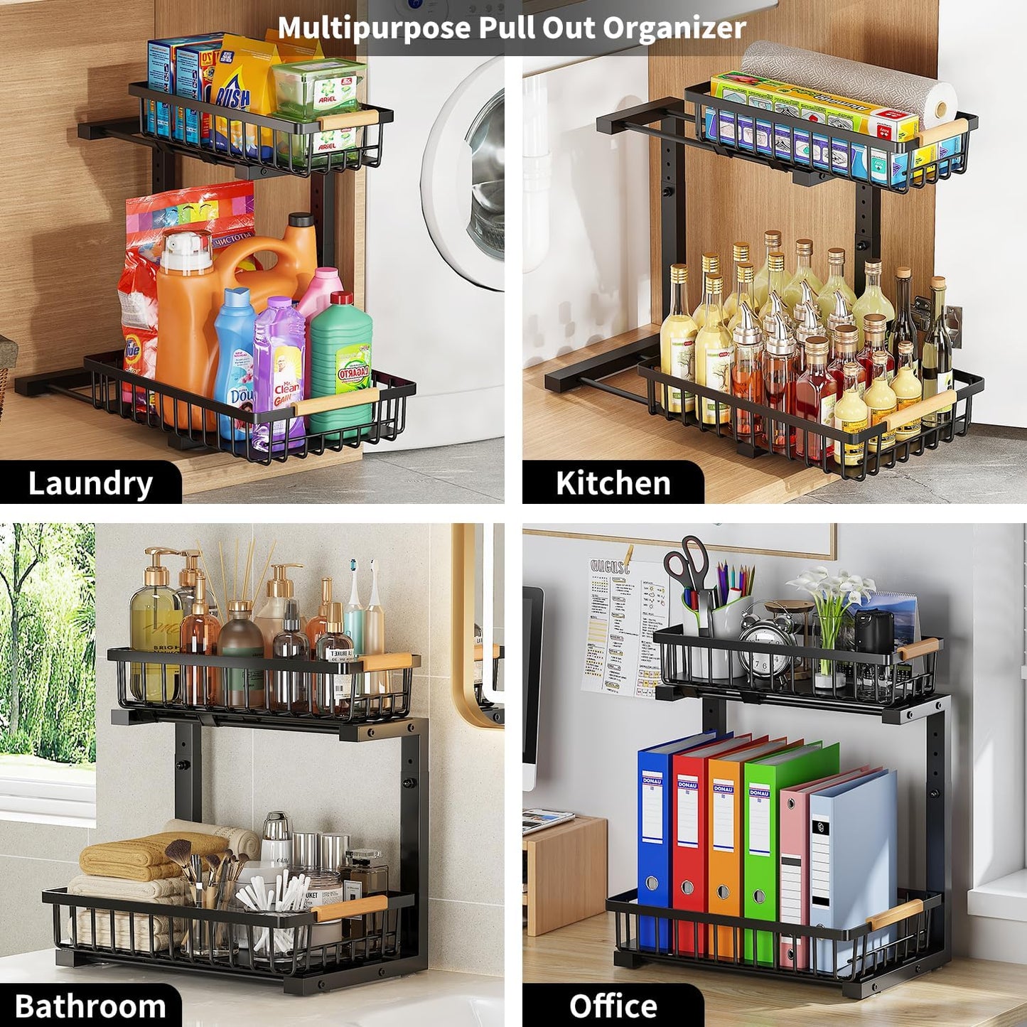 Pull-Out Cabinet Organizer | Adjustable Bathroom Storage Rack | SlideNest