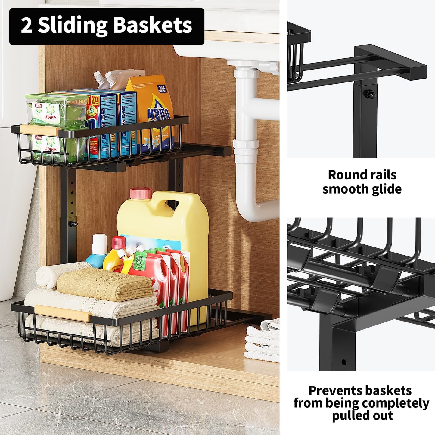 Pull-Out Cabinet Organizer | Adjustable Bathroom Storage Rack | SlideNest