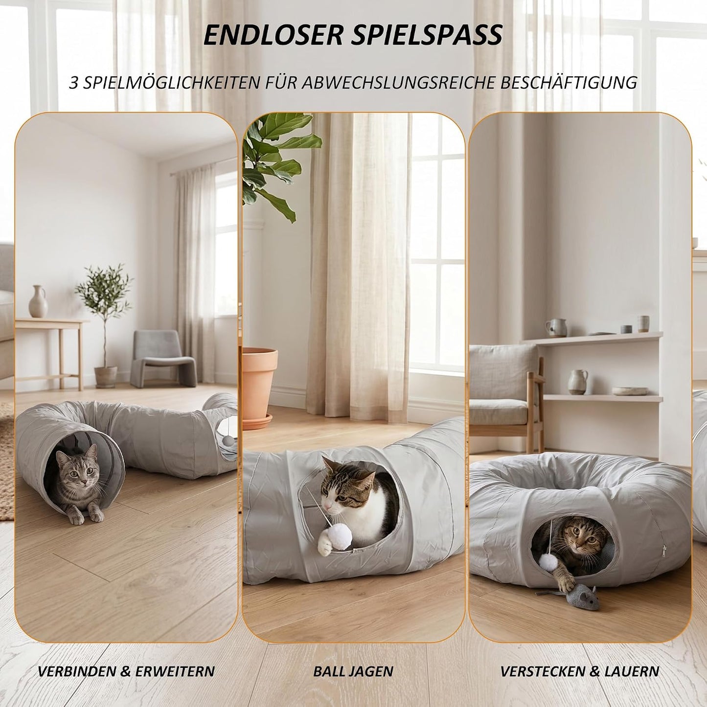 Foldable Cat Tunnel | Interactive Indoor Play Tube | PouncePop