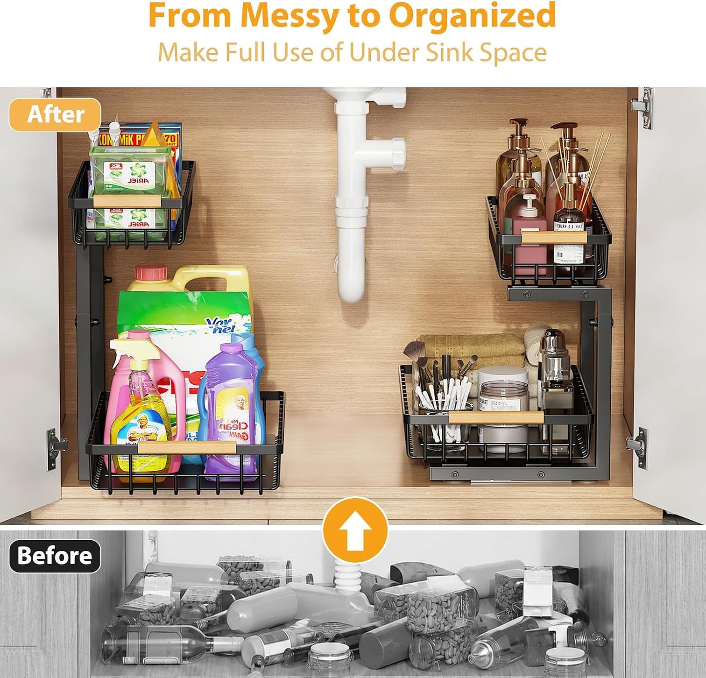 Pull-Out Cabinet Organizer | Adjustable Bathroom Storage Rack | SlideNest