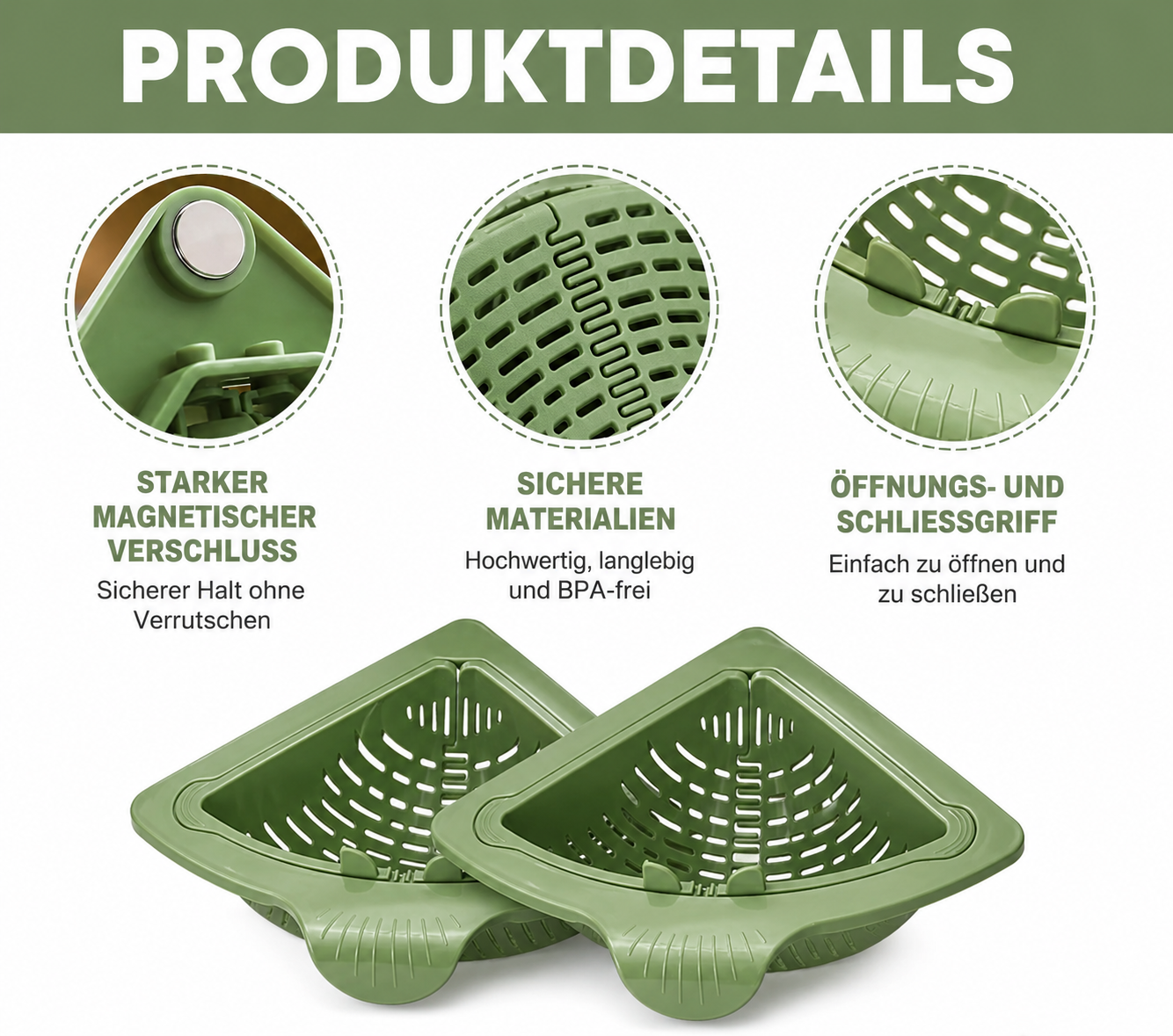 Sink Food Strainer | Magnetic Triangular Drain Basket | DrainMate