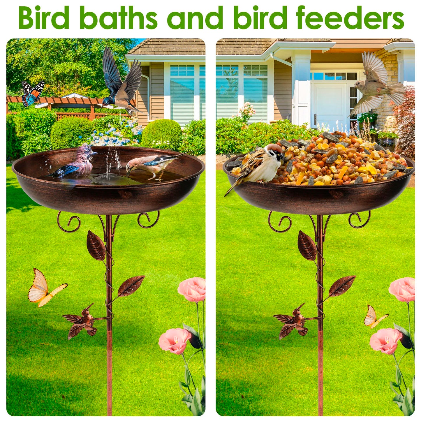 Garden Bird Bath | Vintage Adjustable Metal Bird Bath | AviaraNest