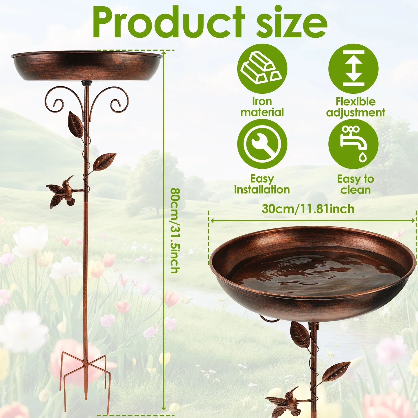 Garden Bird Bath | Vintage Adjustable Metal Bird Bath | AviaraNest