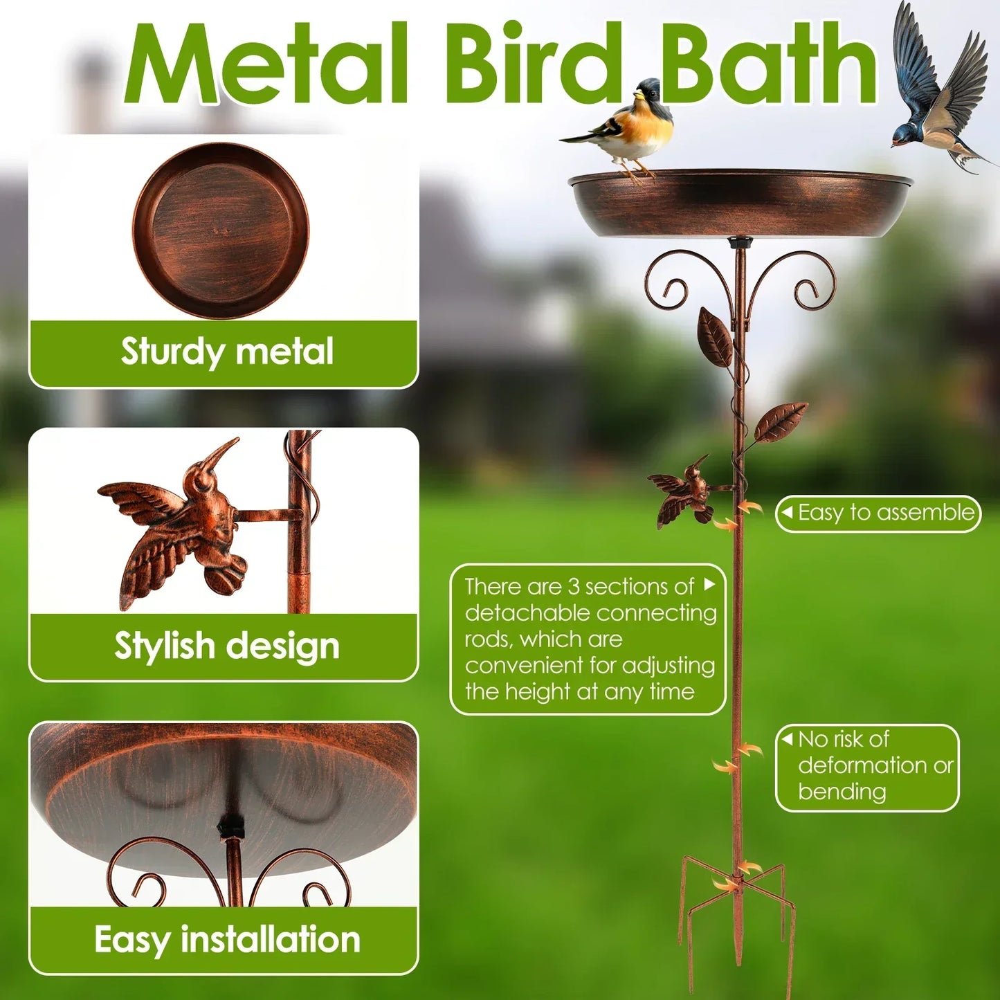 Garden Bird Bath | Vintage Adjustable Metal Bird Bath | AviaraNest