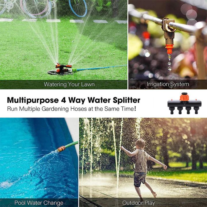 Garden Hose Splitter | 4-Way Adjustable Water Tap Connector | AquaFlow