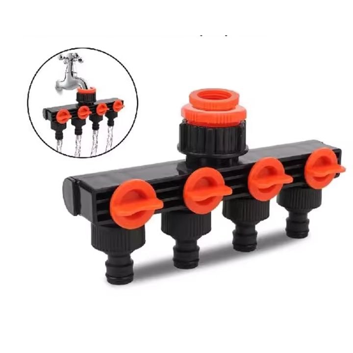 Garden Hose Splitter | 4-Way Adjustable Water Tap Connector | AquaFlow