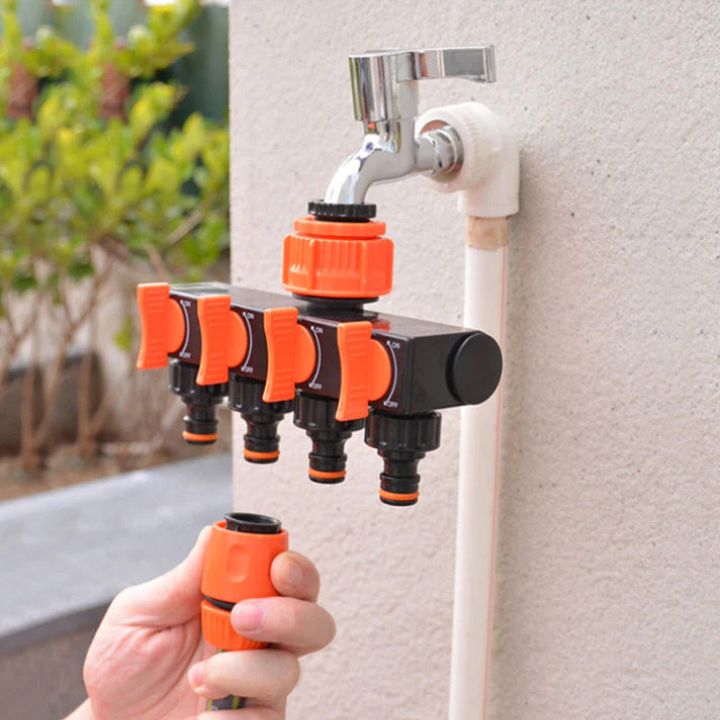 Garden Hose Splitter | 4-Way Adjustable Water Tap Connector | AquaFlow