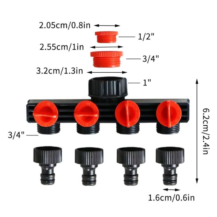 Garden Hose Splitter | 4-Way Adjustable Water Tap Connector | AquaFlow
