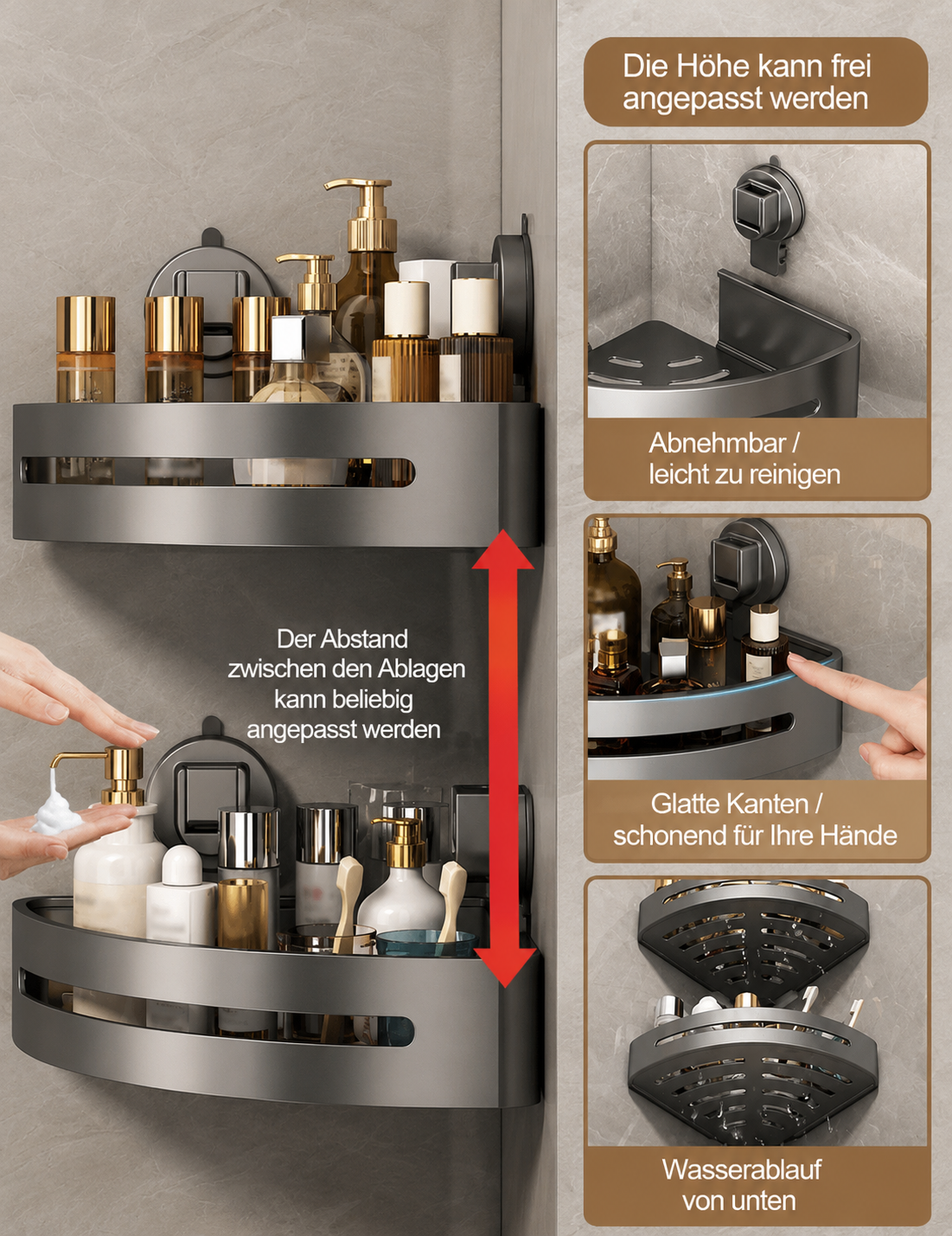 Suction Shower Caddy | No-Drill Bathroom Storage Shelf | GripCaddy