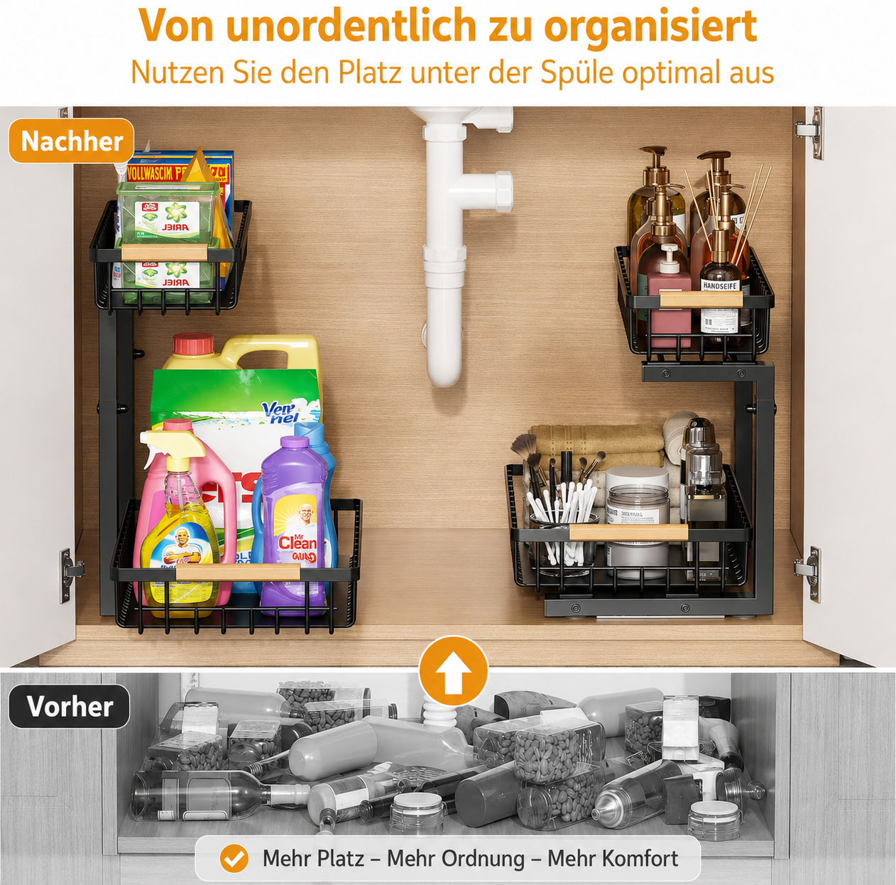Pull-Out Cabinet Organizer | Adjustable Bathroom Storage Rack | SlideNest