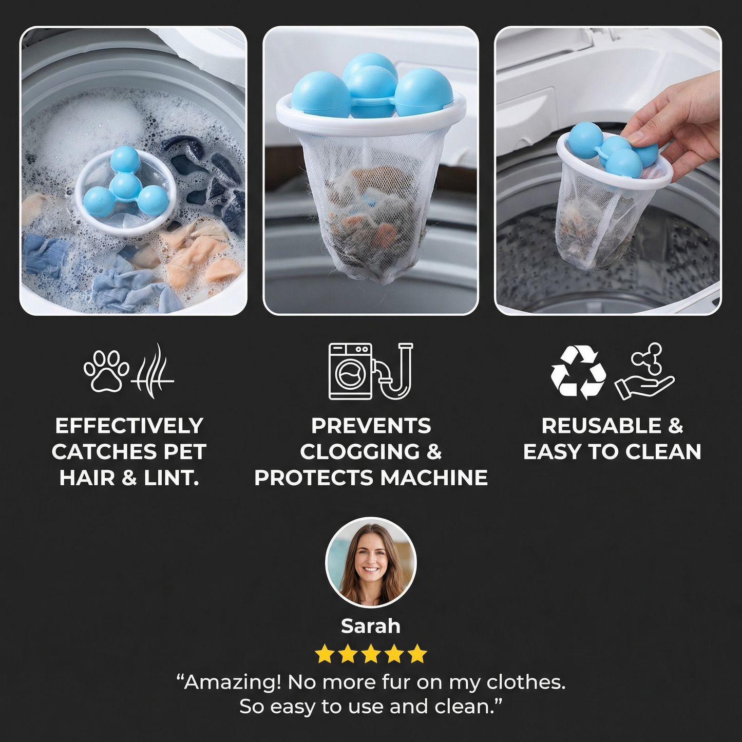 Pet Hair Remover For Laundry | Washing Machine Hair Catcher | FurCatch